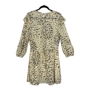 Rails Womens Size M Ora Ruffle Long Sleeve Animal Print Minidress New